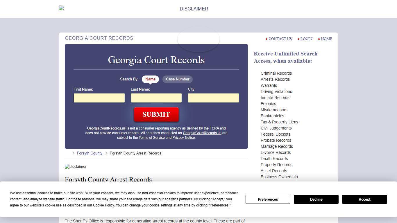 Forsyth County Arrest Records GeorgiaCourtRecords.us