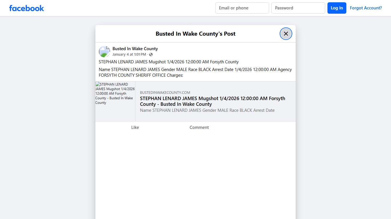 STEPHAN LENARD JAMES Mugshot... - Busted In Wake County Facebook